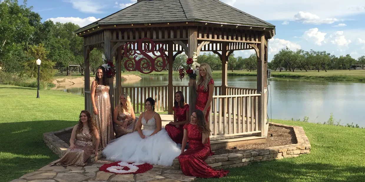 Bride and Bridesmaids on gazebo