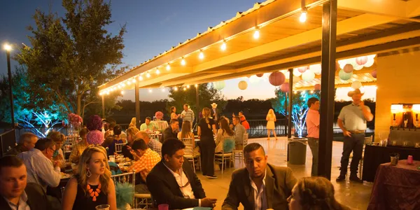 People on patio at night